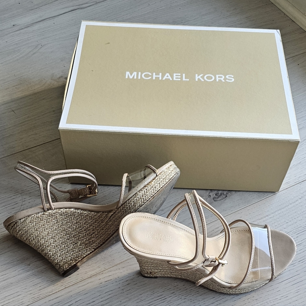 Michael Kors clear espadrille wedge sandals with clear straps